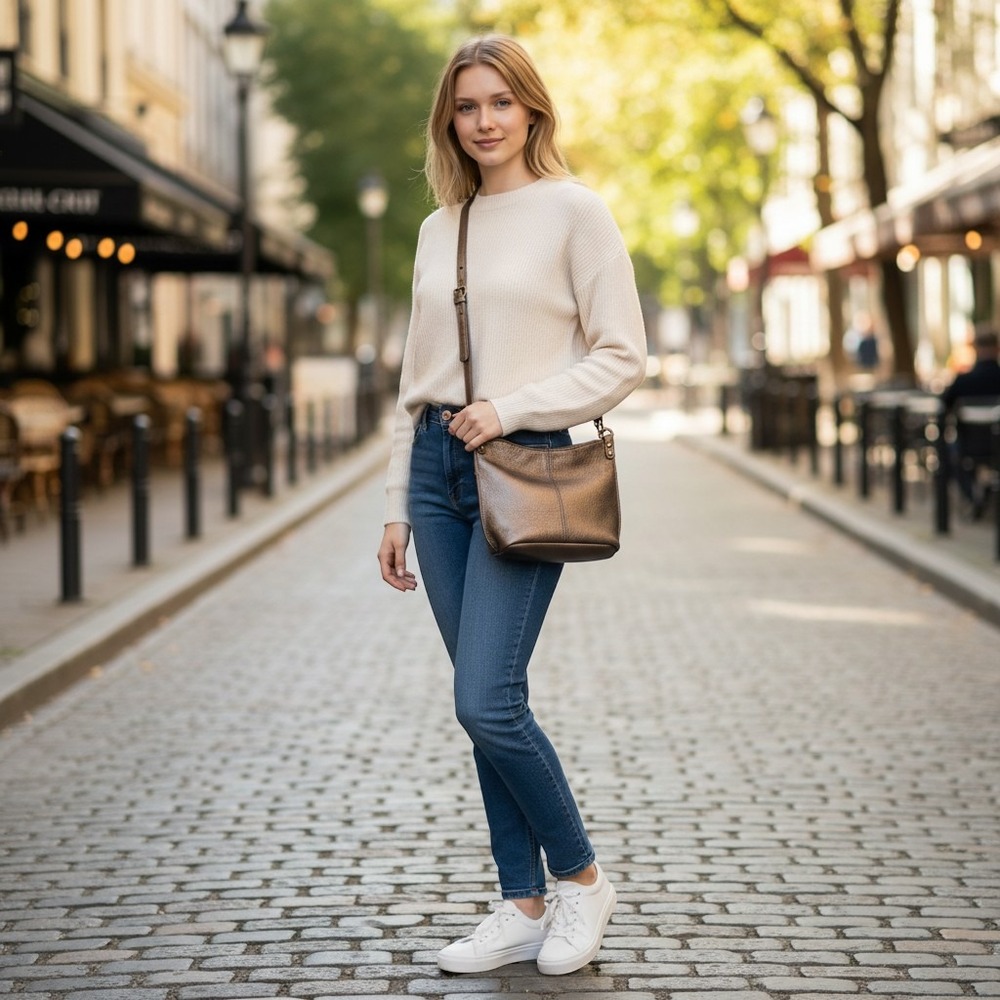 HOBO Pier Small Cross Body Pebbled Metalic Leather